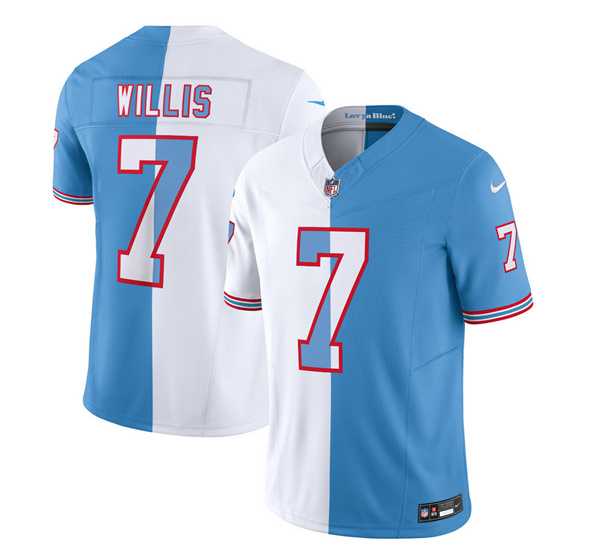Men's Tennessee Titans #7 Malik Willis White Blue 2023 F.U.S.E. Split Vapor Limited Throwback Jersey,We sell and wholesale Men's Tennessee Titans #7 Malik Willis White Blue 2023 F.U.S.E. Split Vapor Limited Throwback Jersey on line form chian!